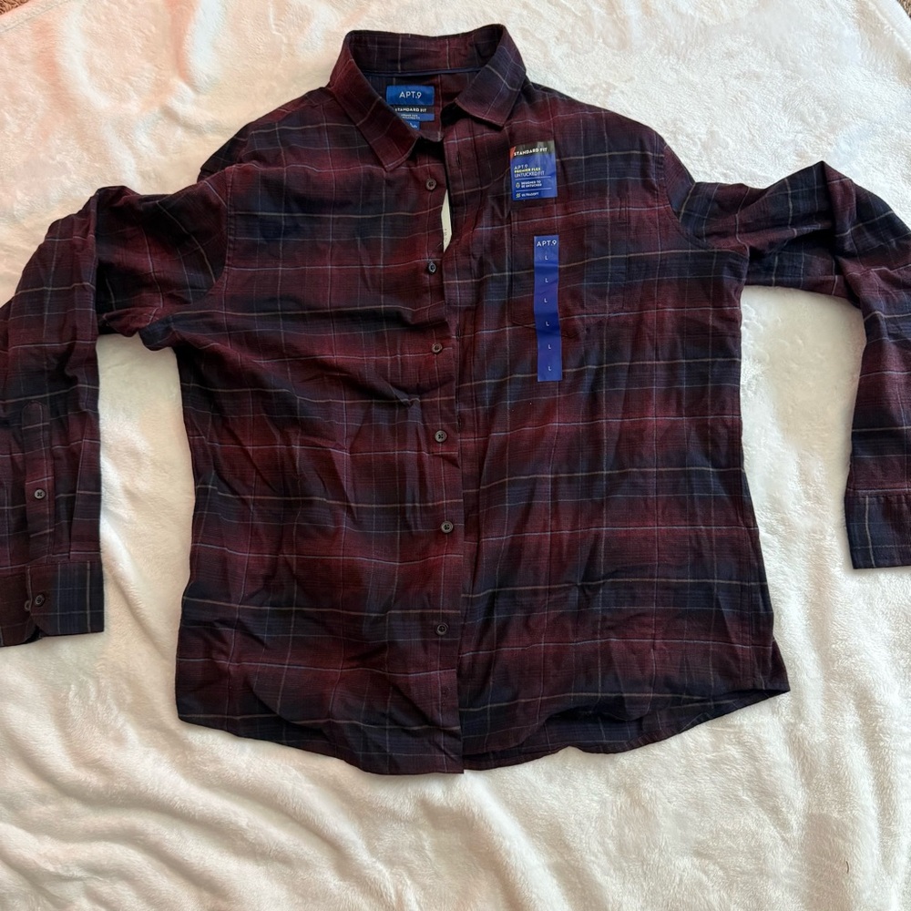 NWT Apt. 9 Men's Dark Red and Black Plaid Shirt